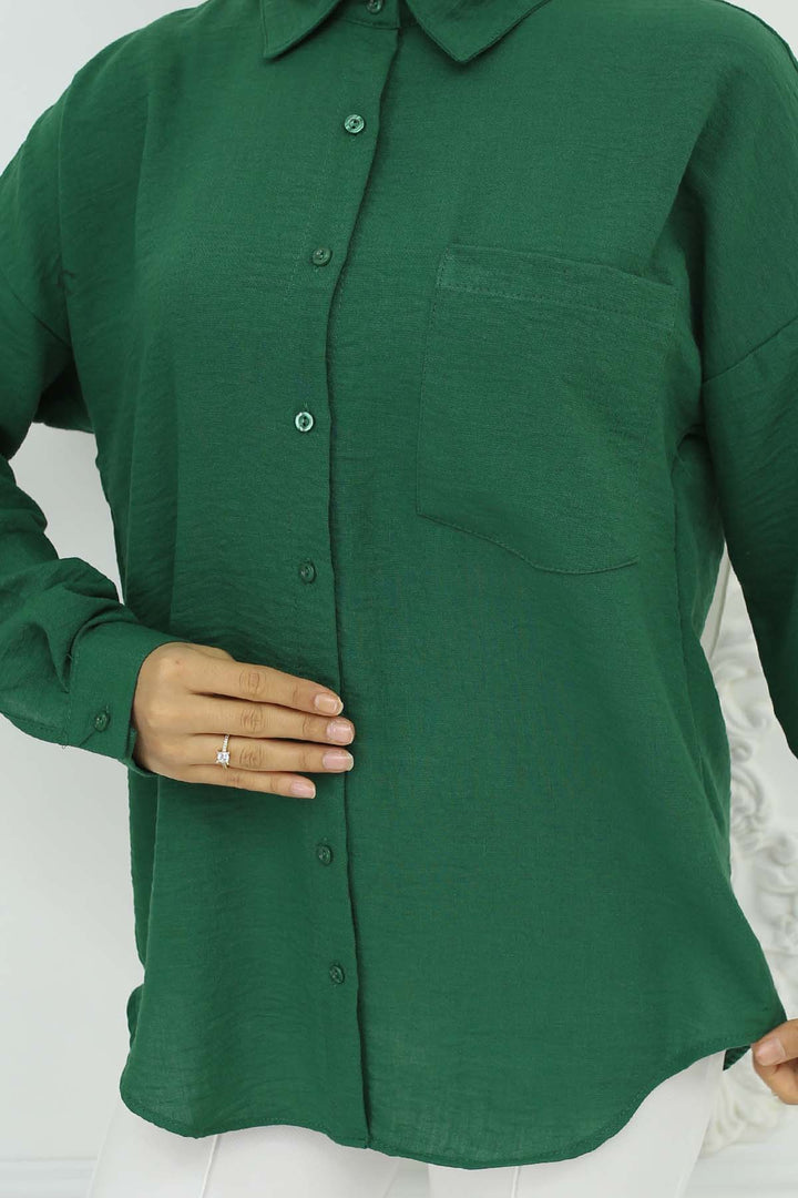 BNG Women Linen Shirt Emerald Green 20153 - Pomezia