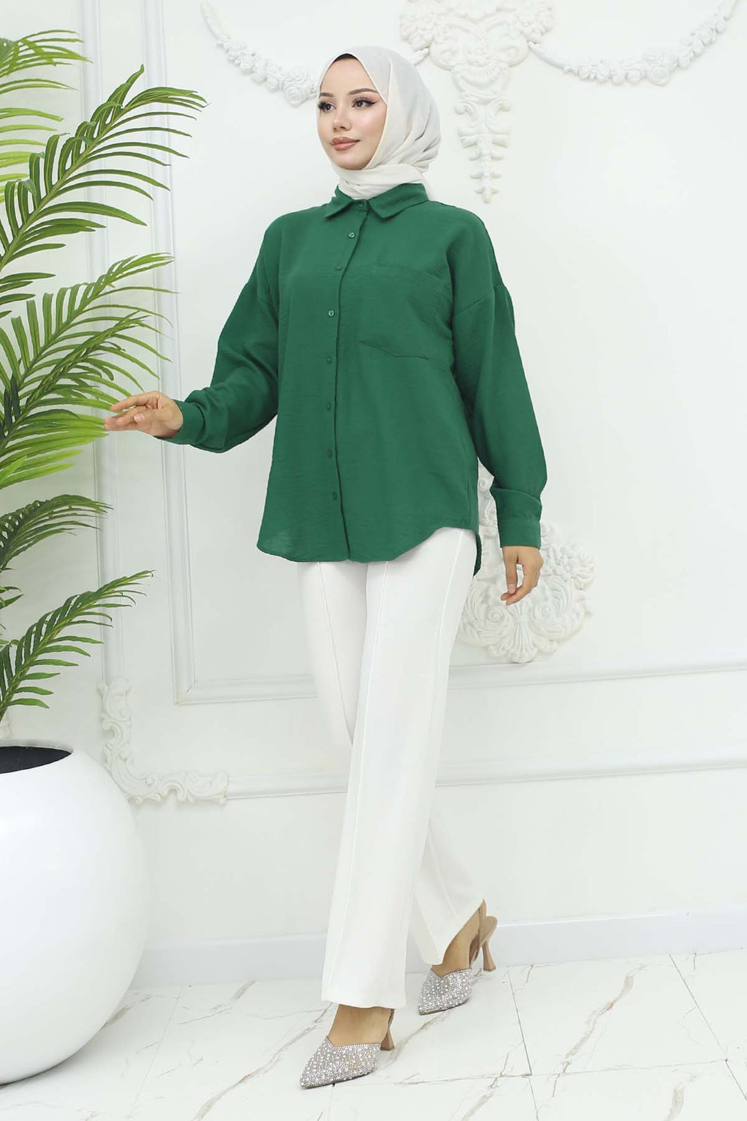 BNG Women Linen Shirt Emerald Green 20153 - Pomezia