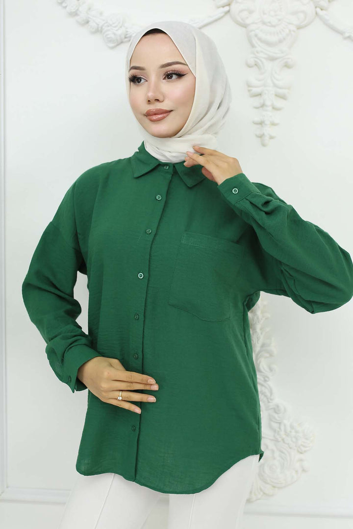 BNG Women Linen Shirt Emerald Green 20153 - Pomezia