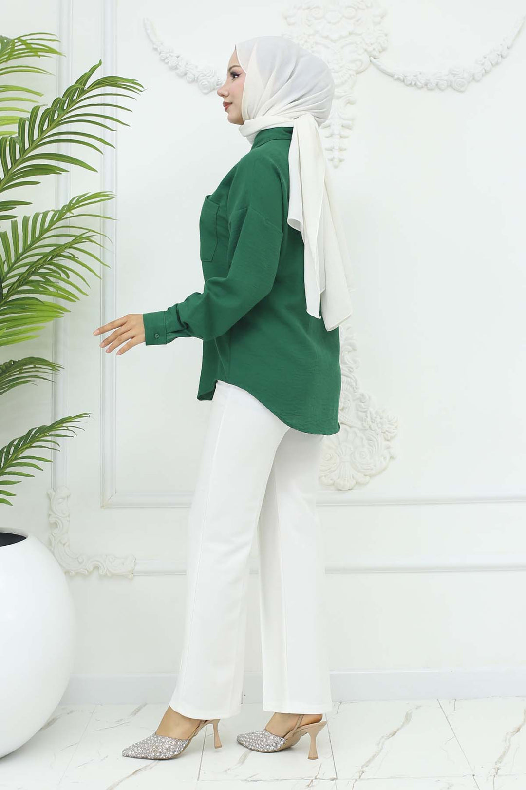 BNG Women Linen Shirt Emerald Green 20153 - Pomezia