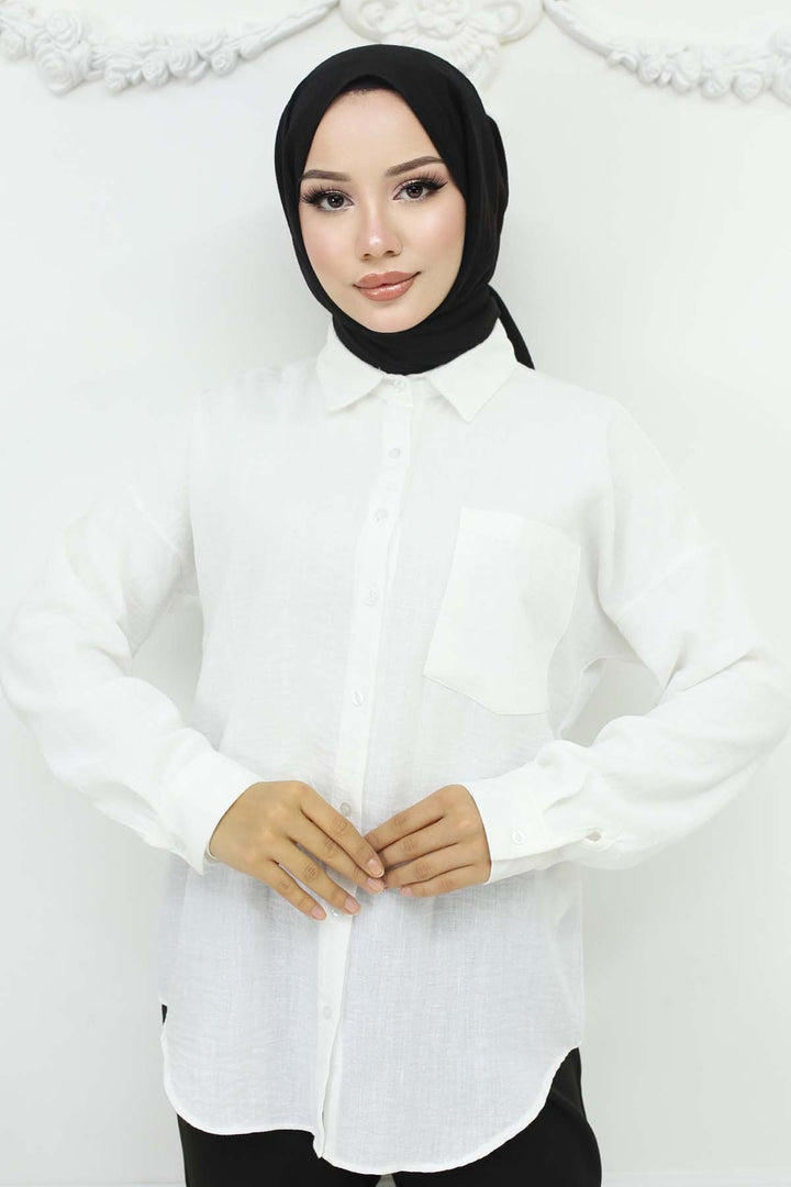 BNG Women Keten Gömlek Beyaz 20153 - Ciudad de Allende