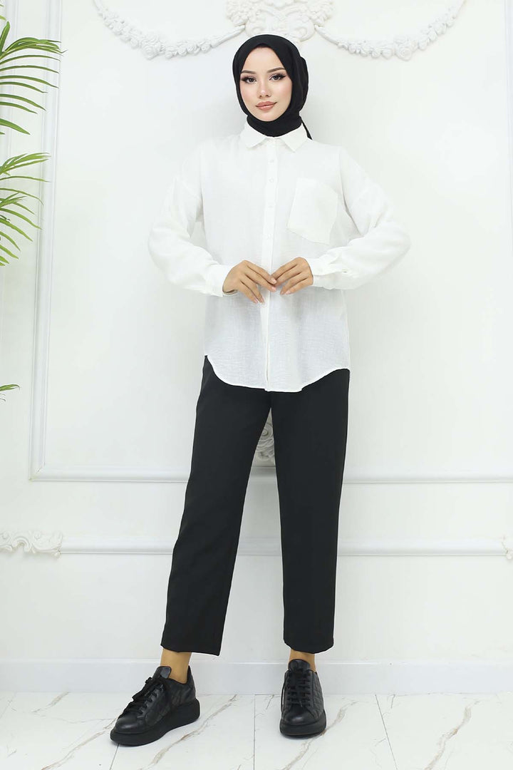 BNG Women Keten Gömlek Beyaz 20153 - Ciudad de Allende