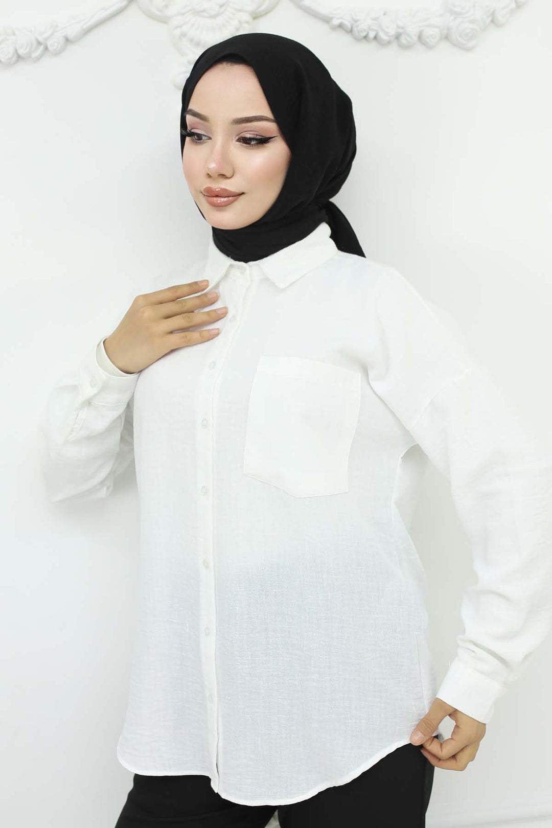 BNG Women Keten Gömlek Beyaz 20153 - Ciudad de Allende