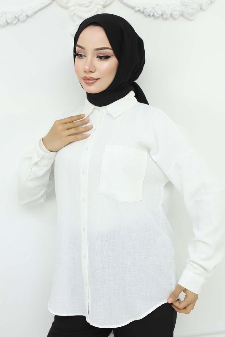 BNG Women Keten Gömlek Beyaz 20153 - Ciudad de Allende