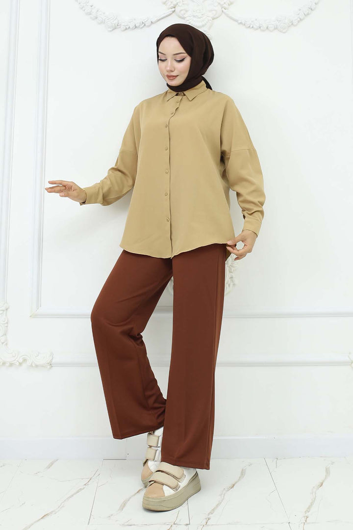 BNG Women Tesettür Gömlek Bej 3900 - Lluchmayor