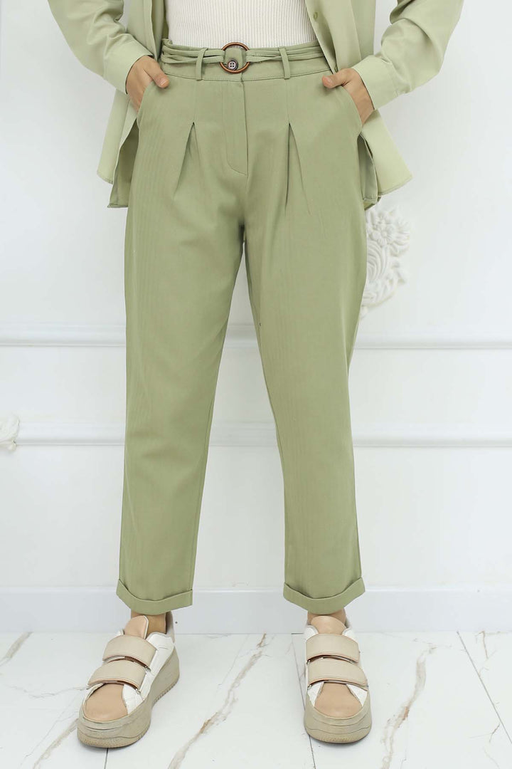 BNG Women Kemerli Keten Pantolon Çağla 6660 - Haverford
