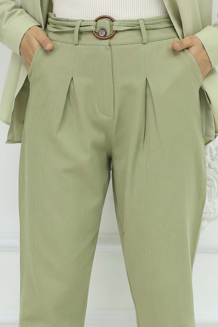 BNG Women Kemerli Keten Pantolon Çağla 6660 - Haverford