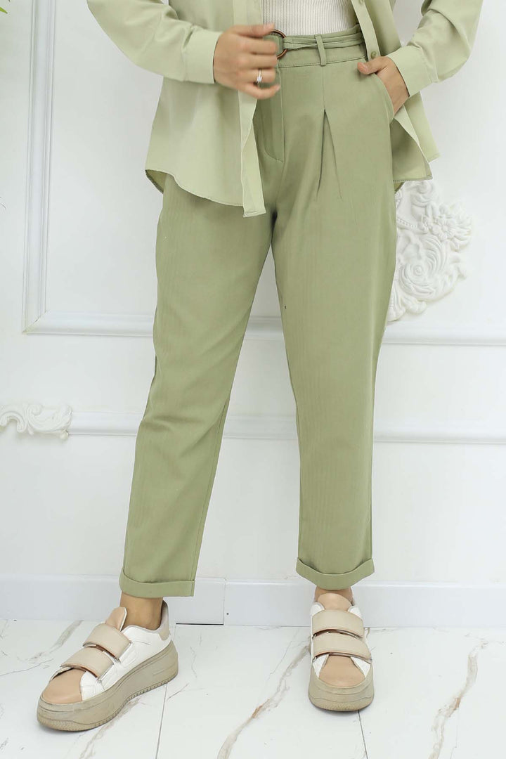 BNG Women Kemerli Keten Pantolon Çağla 6660 - Haverford