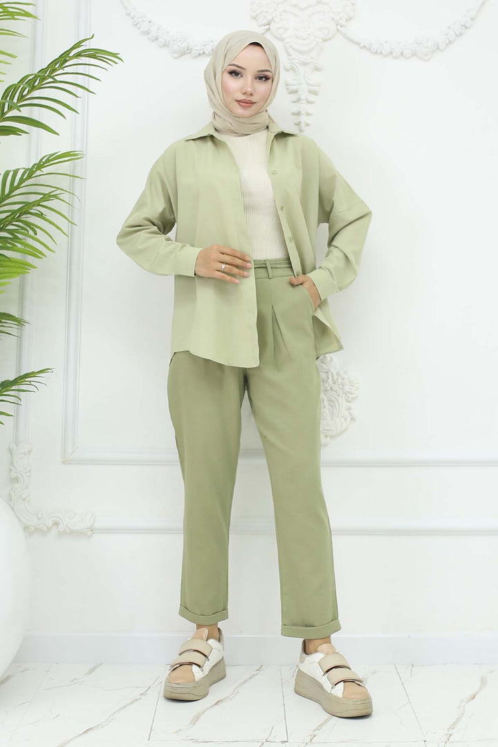 BNG Women Kemerli Keten Pantolon Çağla 6660 - Haverford