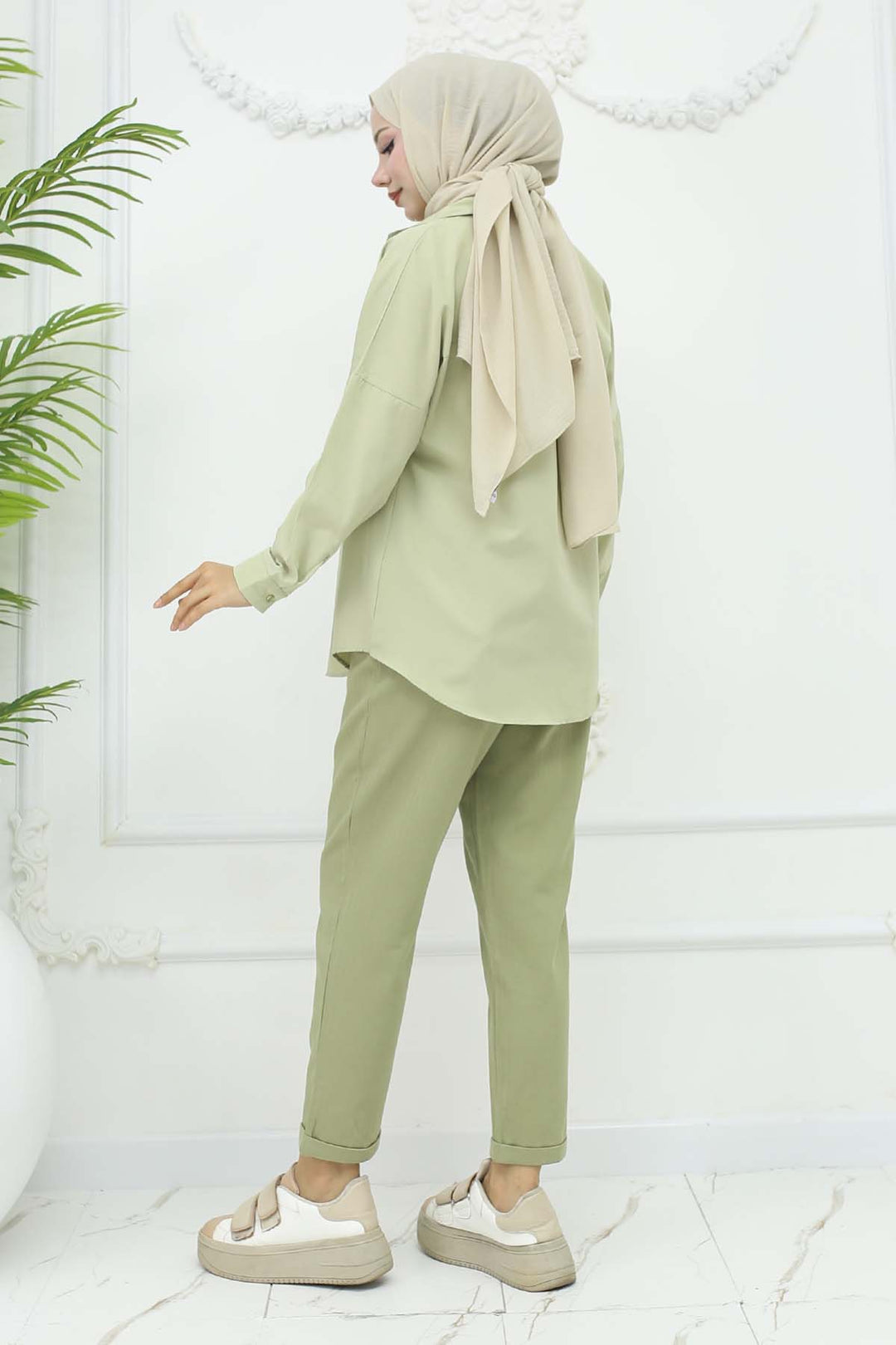 BNG Women Kemerli Keten Pantolon Çağla 6660 - Haverford