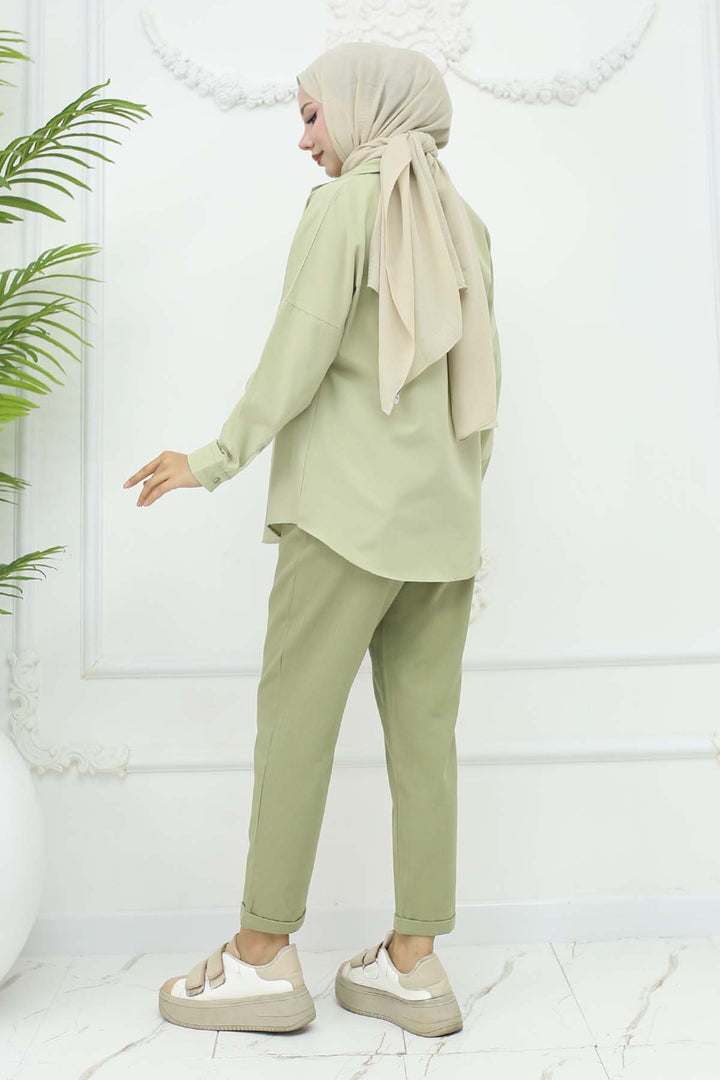 BNG Women Kemerli Keten Pantolon Çağla 6660 - Haverford