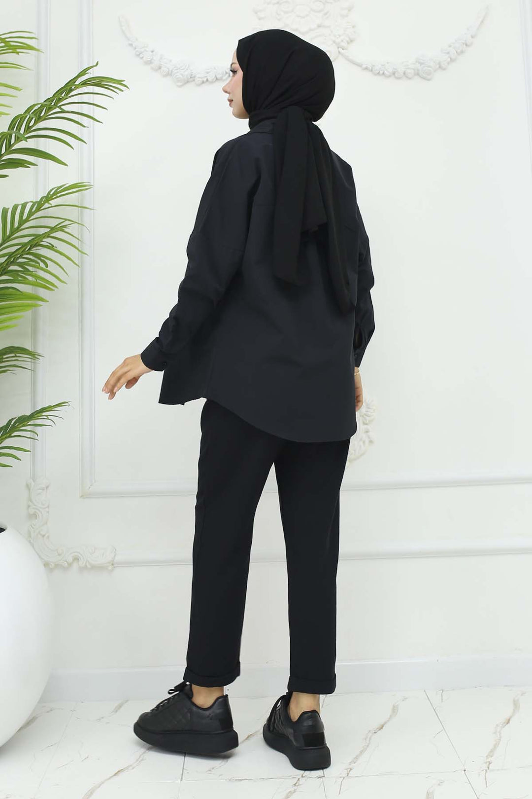 BNG Women Kemerli Keten Pantolon Siyah 6660 - Rainham