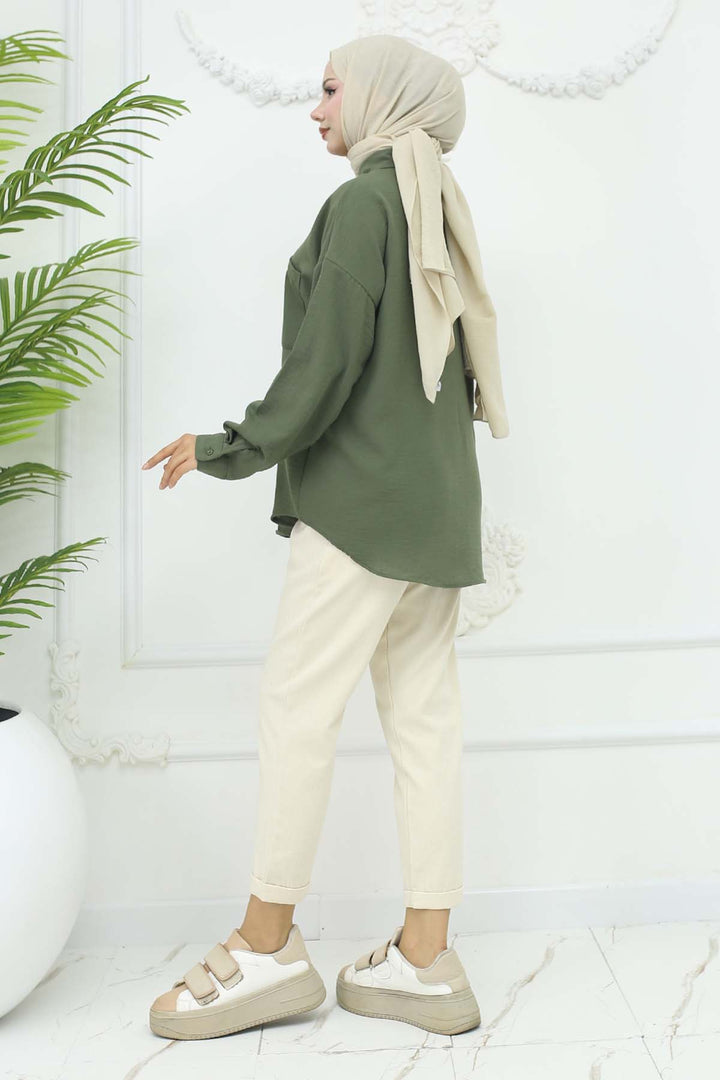 BNG Women Kemerli Keten Pantolon Taş Rengi 6660 - Apaseo el Grande