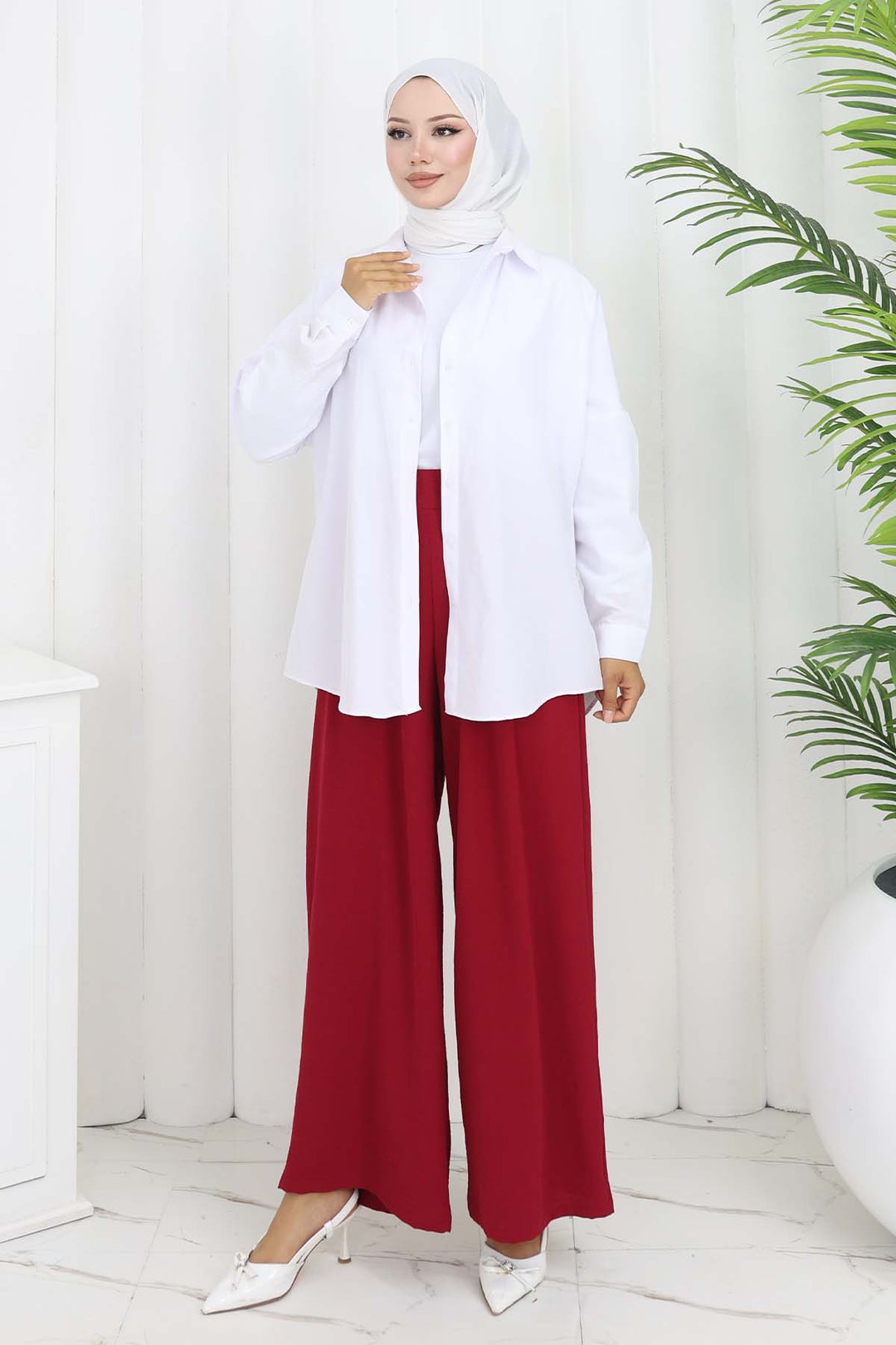 BNG Women Wide Leg Pleated Pants Burgundy 6718 - Sokhumi