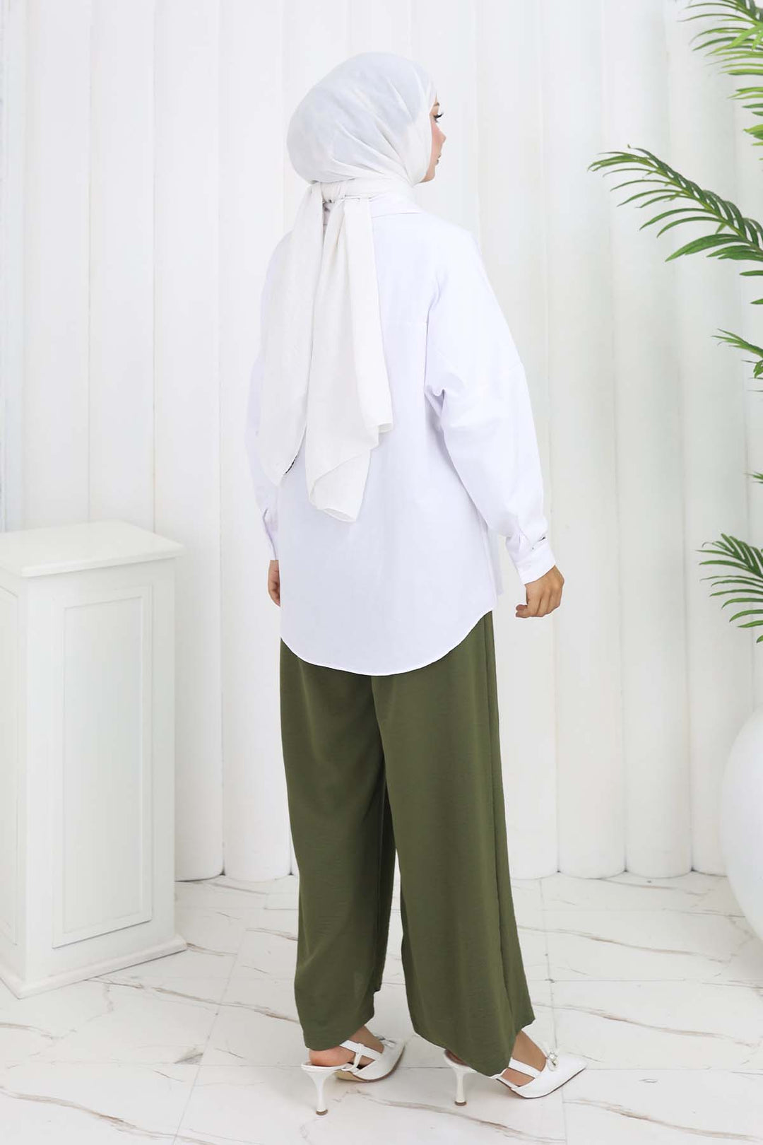 BNG Women Geniş Paça Pileli Pantolon Haki 6718 - Cuauhtémoc