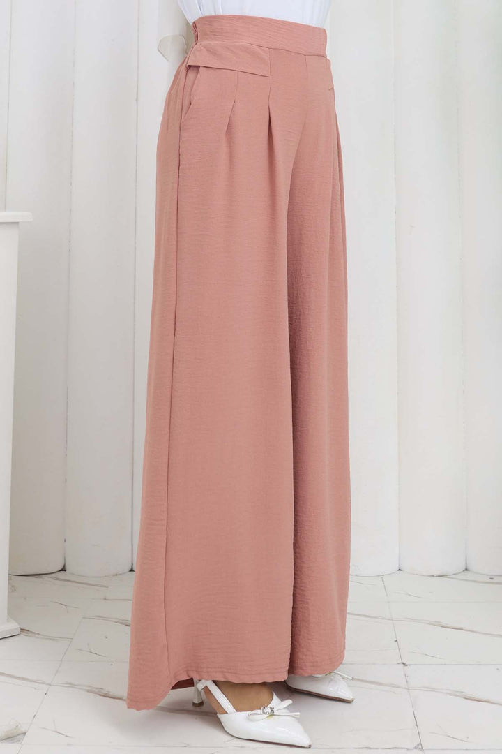 BNG Women Geniş Paça Pileli Pantolon Pudra 6718 - Cassino