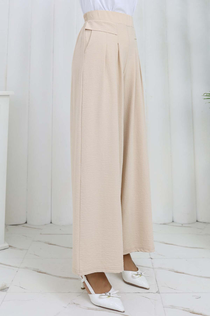 BNG Women Geniş Paça Pileli Pantolon Taş Rengi 6718 - Fasano