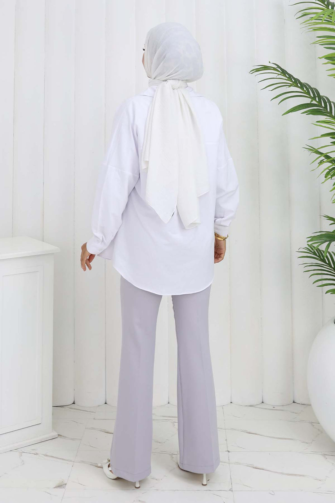 BNG Women Kemerli İspanyol Paça Pantolon Gri 6538 - Atascocita