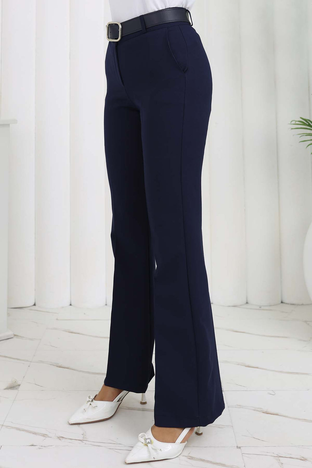 BNG Women Belted Spanish Flare Pants Navy Blue 6538 - Springfield