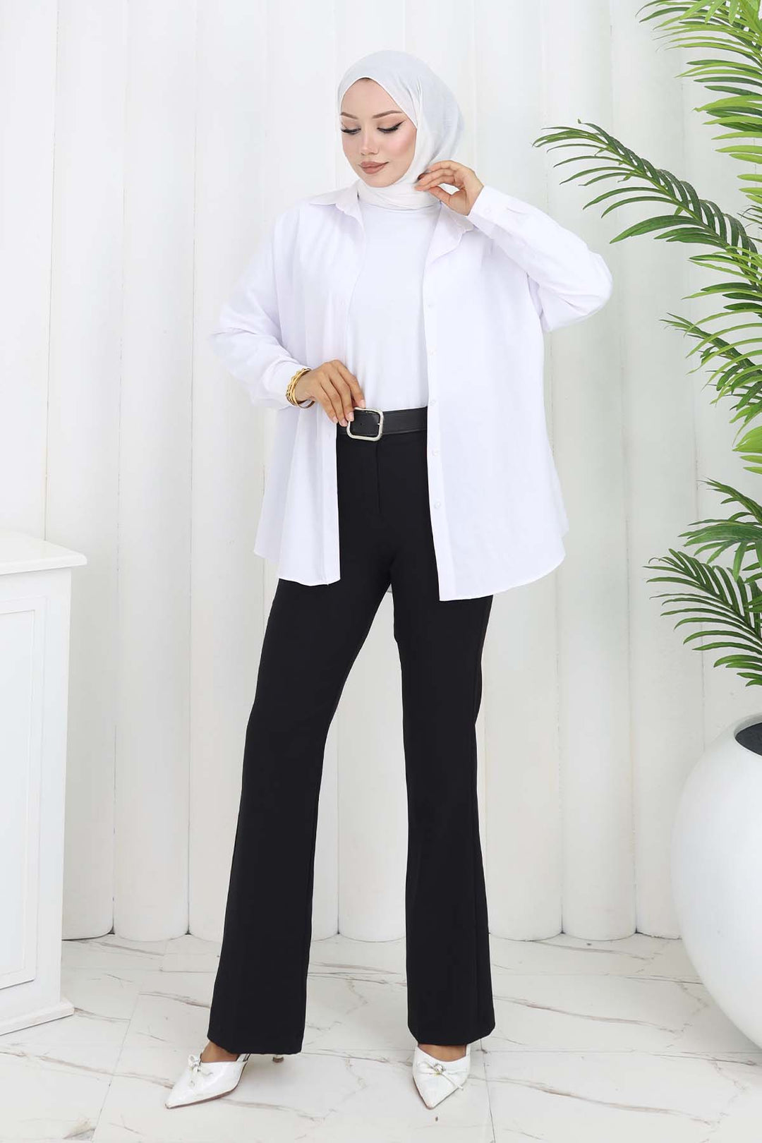 BNG Women Kemerli İspanyol Paça Pantolon Siyah 6538 - Minsk