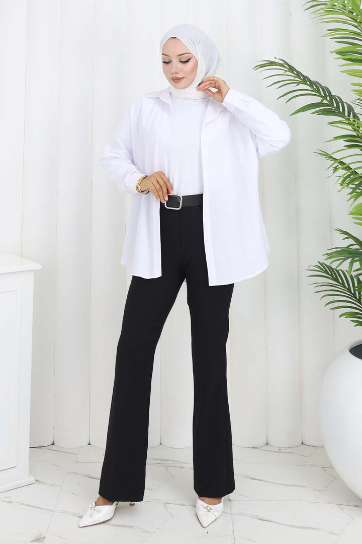 BNG Women Kemerli İspanyol Paça Pantolon Siyah 6538 - Minsk