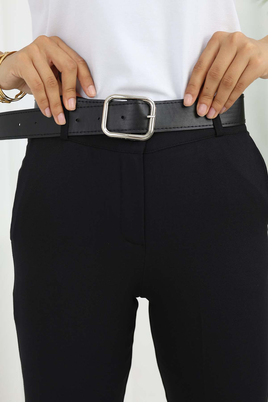 BNG Women Kemerli İspanyol Paça Pantolon Siyah 6538 - Minsk