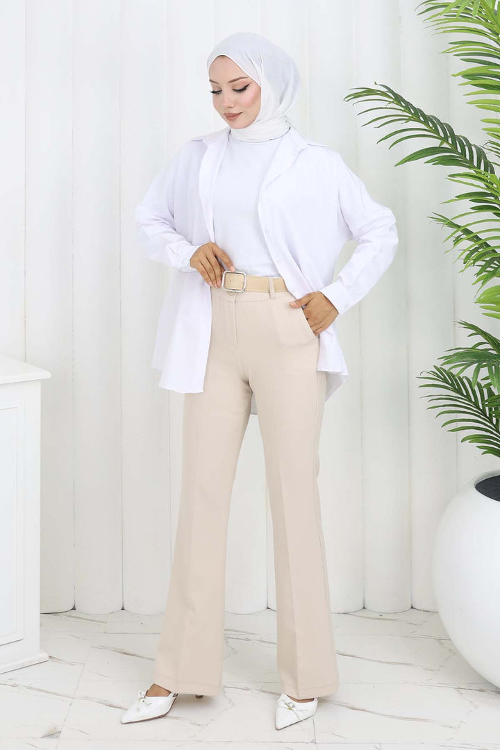 BNG Women Belted Spanish Flare Pants Stone Color 6538 - Argyroúpoli
