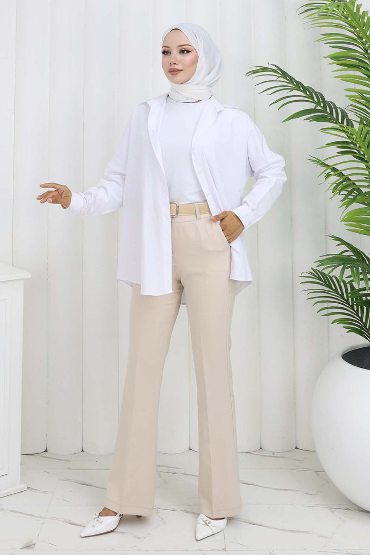 BNG Women Belted Spanish Flare Pants Stone Color 6538 - Argyroúpoli