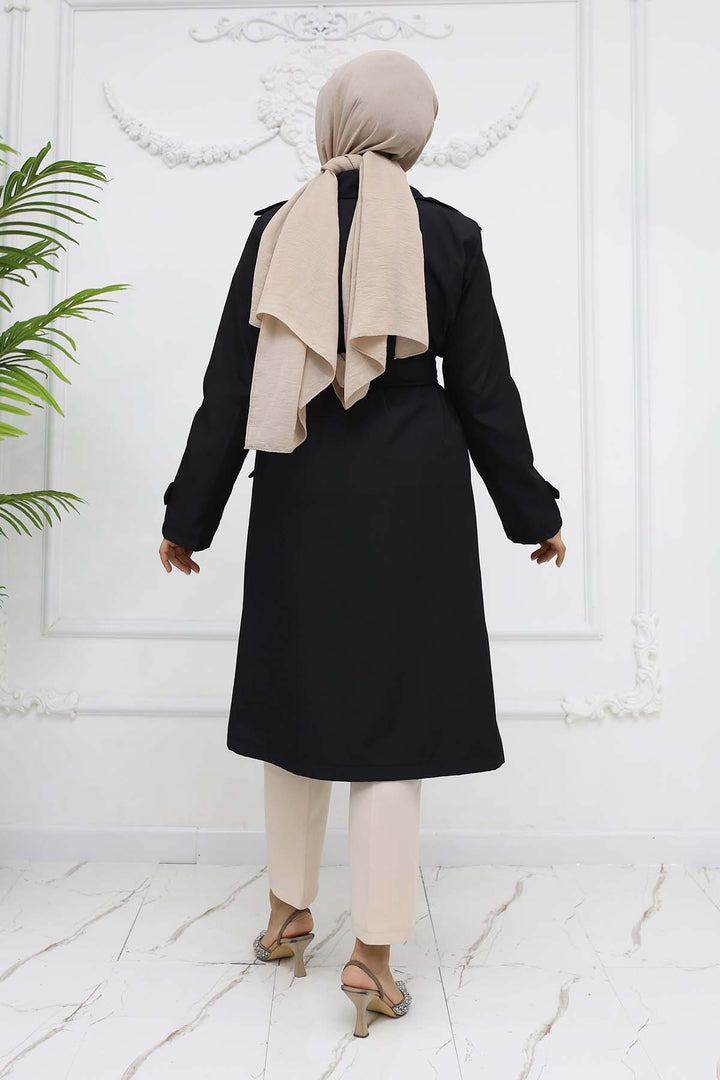 BNG Women Belted Double Breasted Trench Coat Black 5918 - Huntersville