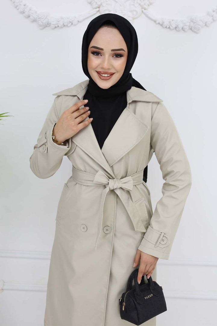 BNG Women Belted Double Breasted Trench Coat Stone Color 5918 - Wentzville
