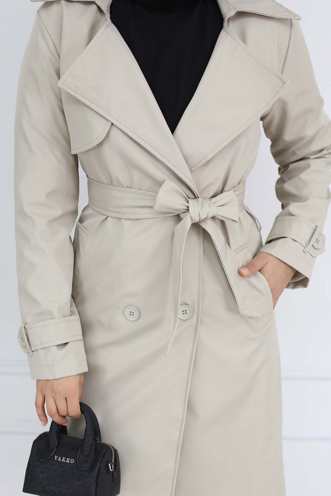 BNG Women Belted Double Breasted Trench Coat Stone Color 5918 - Wentzville