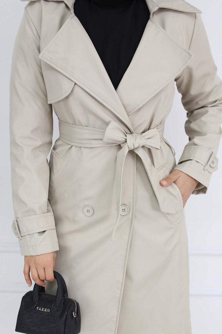 BNG Women Belted Double Breasted Trench Coat Stone Color 5918 - Wentzville