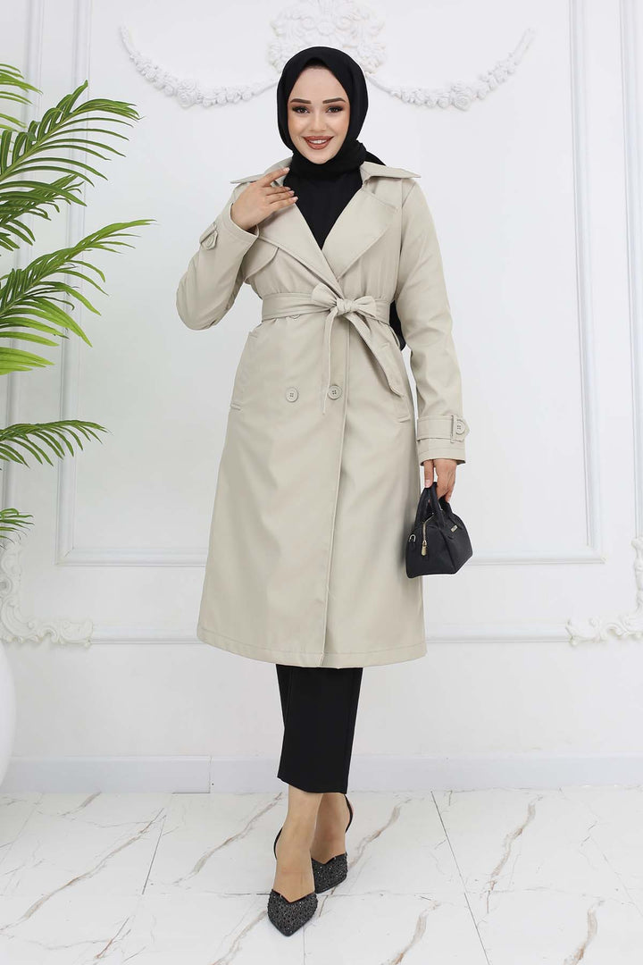 BNG Women Belted Double Breasted Trench Coat Stone Color 5918 - Wentzville