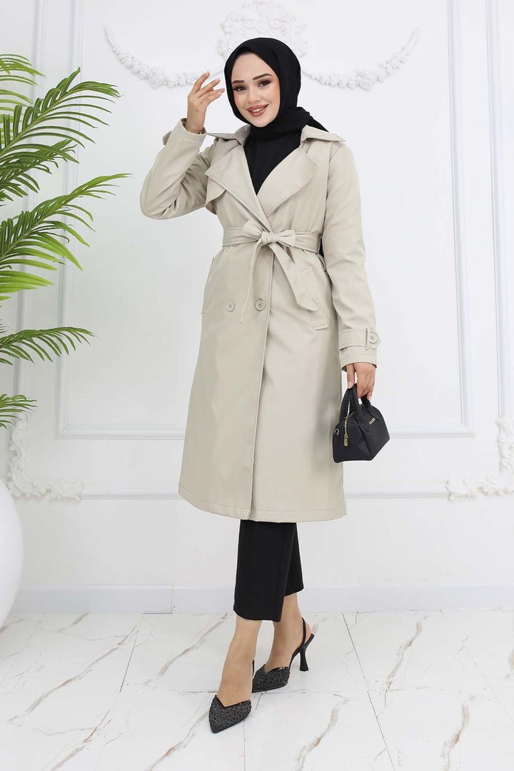BNG Women Belted Double Breasted Trench Coat Stone Color 5918 - Wentzville
