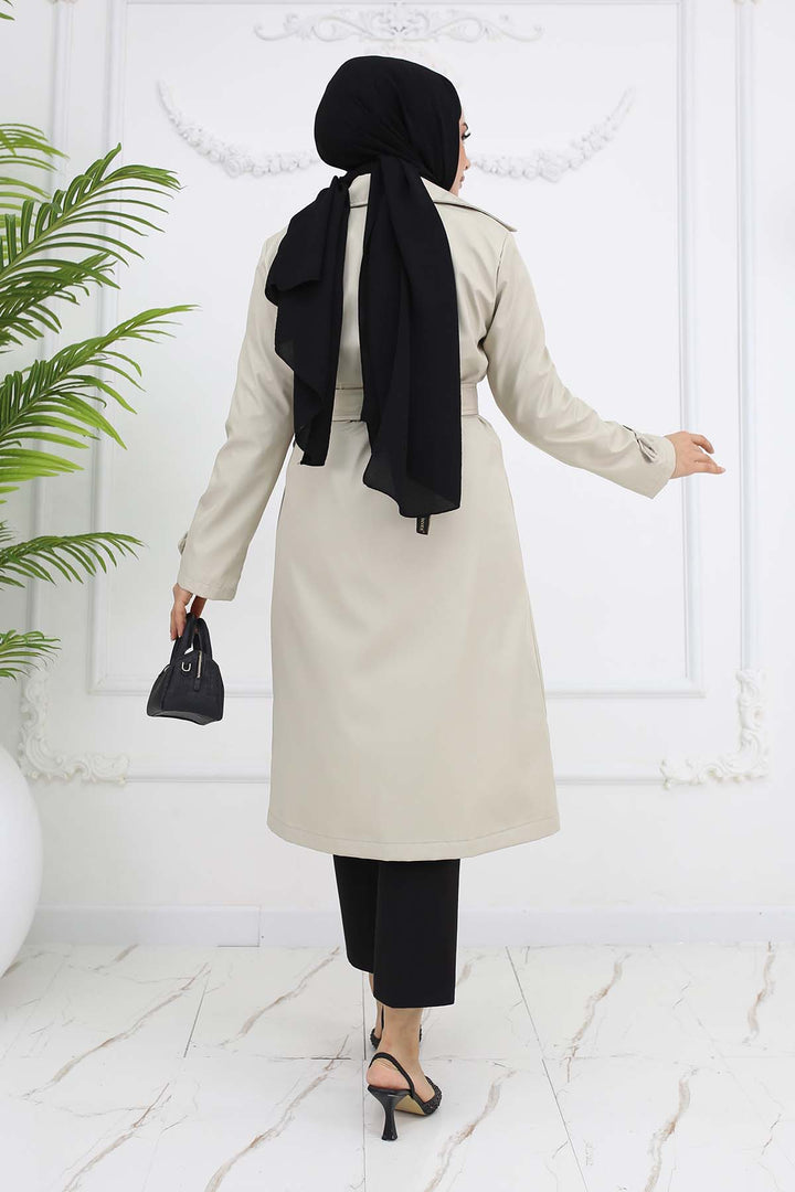 BNG Women Belted Double Breasted Trench Coat Stone Color 5918 - Wentzville
