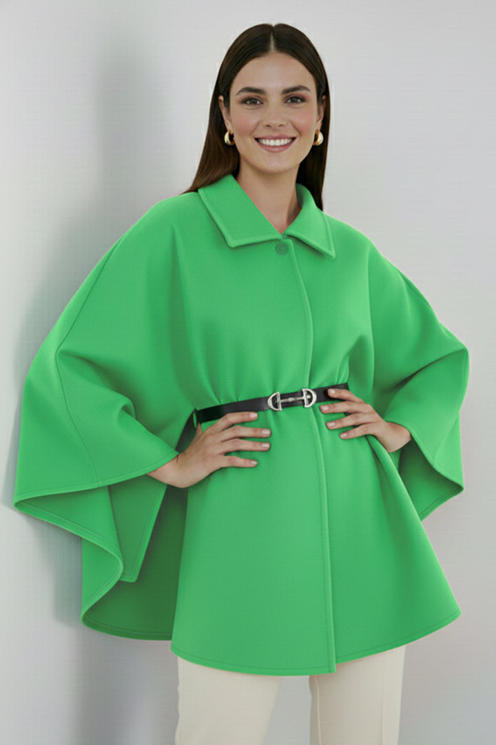 BNG Women Kemerli Kaşe Panço B9170 Fıstık Yeşili - Falkirk
