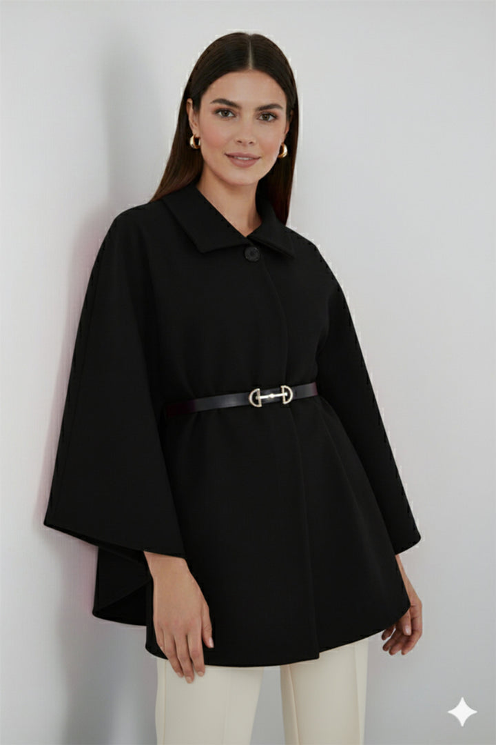BNG Women Belted Cape Coat B9170 Black - Edmonton