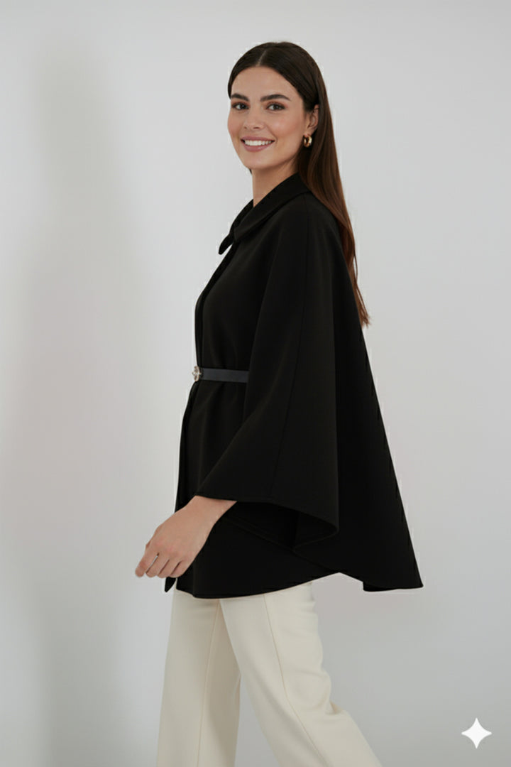 BNG Women Belted Cape Coat B9170 Black - Edmonton