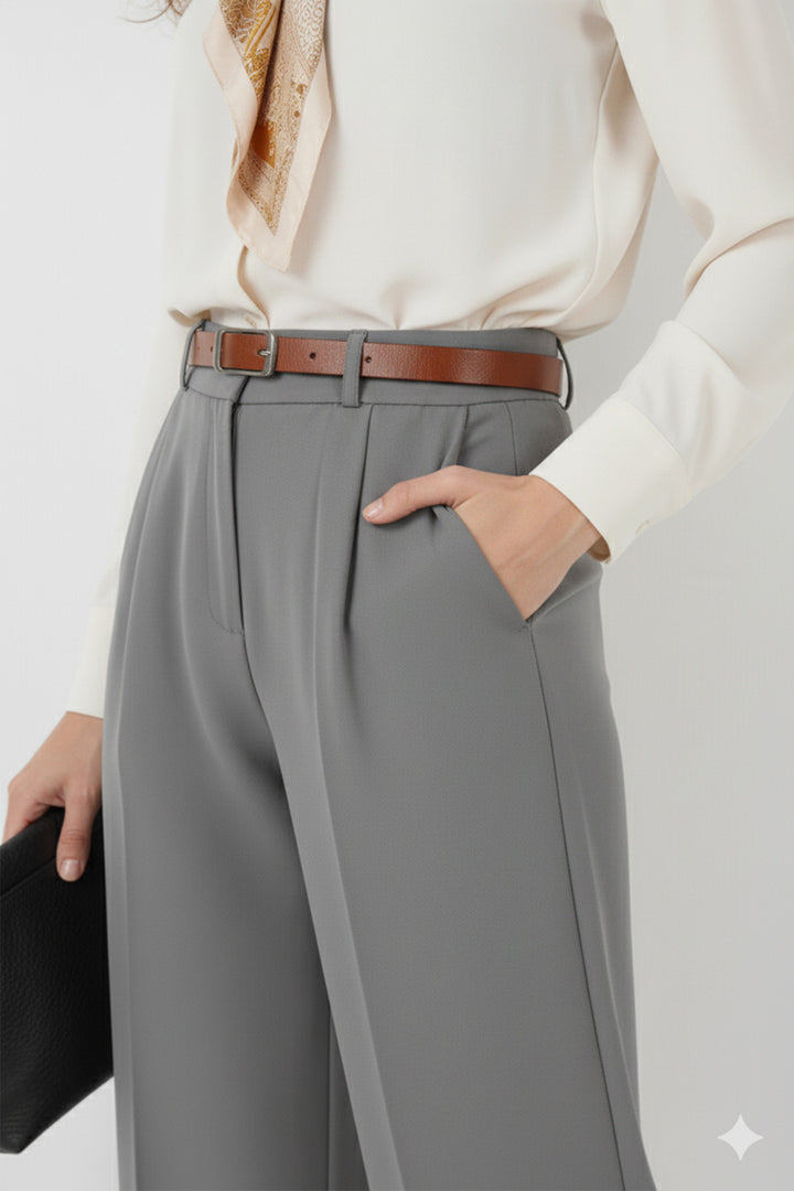 BNG Women Belted Hijab Pants 6696 Gray - Vale de Cavalos