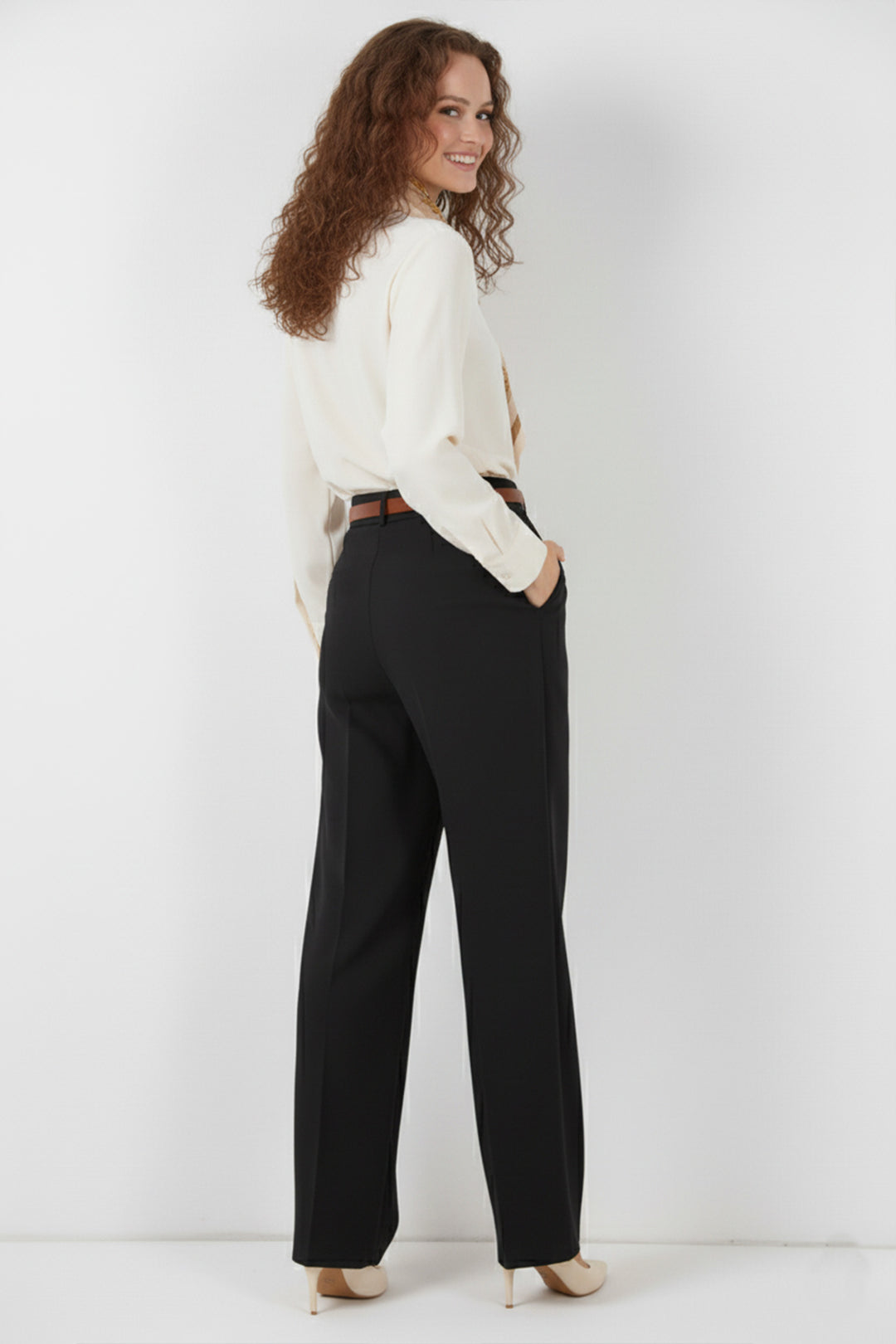 BNG Women Belted Hijab Pants 6696 Black - Nettetal