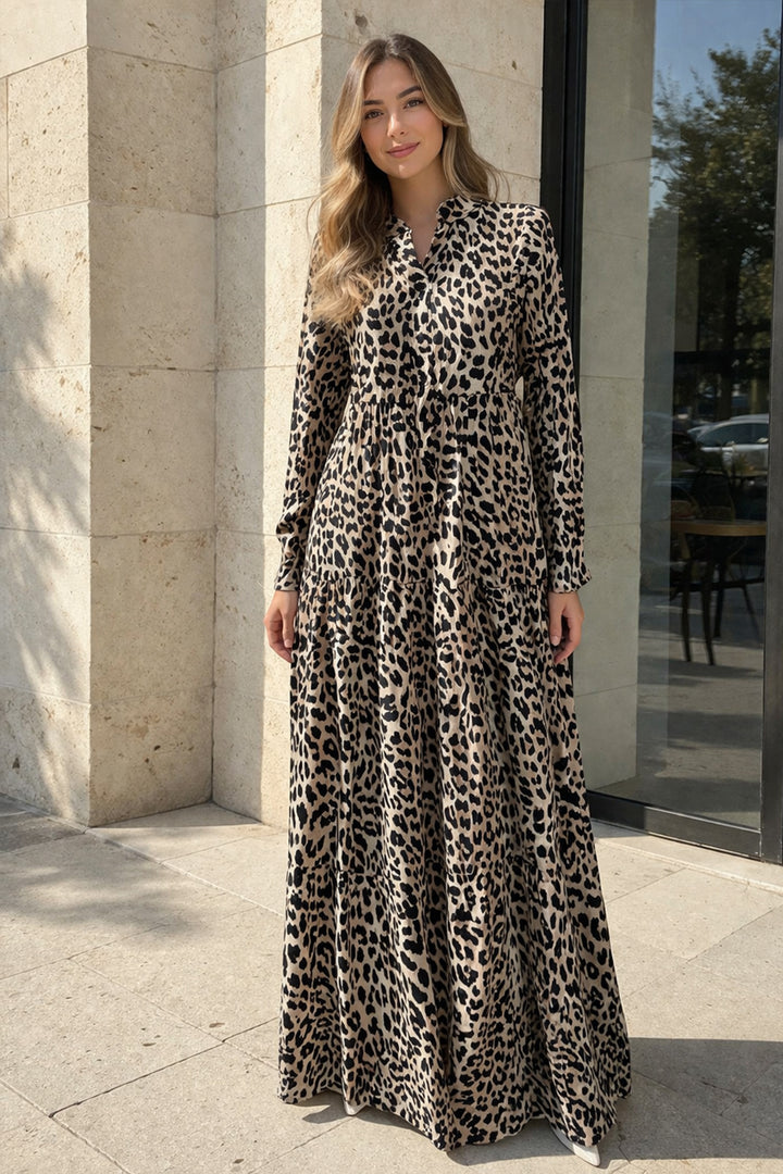 BNG Women Desenli Viskon Elbise Leopar B2590 Leopar - Farnborough