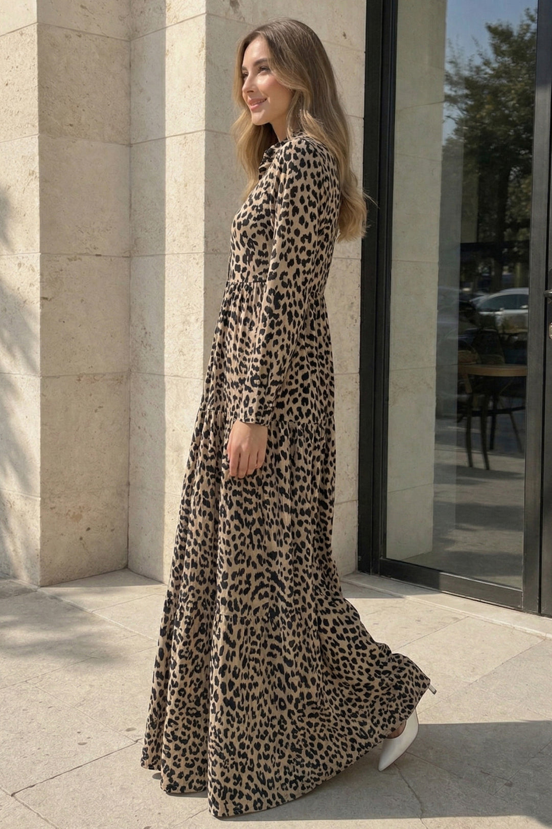BNG Women Desenli Viskon Elbise Leopar B2590 Leopar - Farnborough