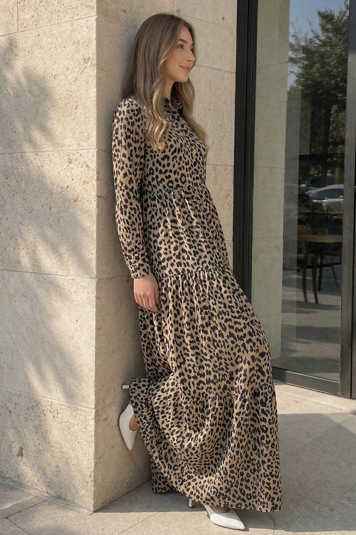 BNG Women Desenli Viskon Elbise Leopar B2590 Leopar - Farnborough