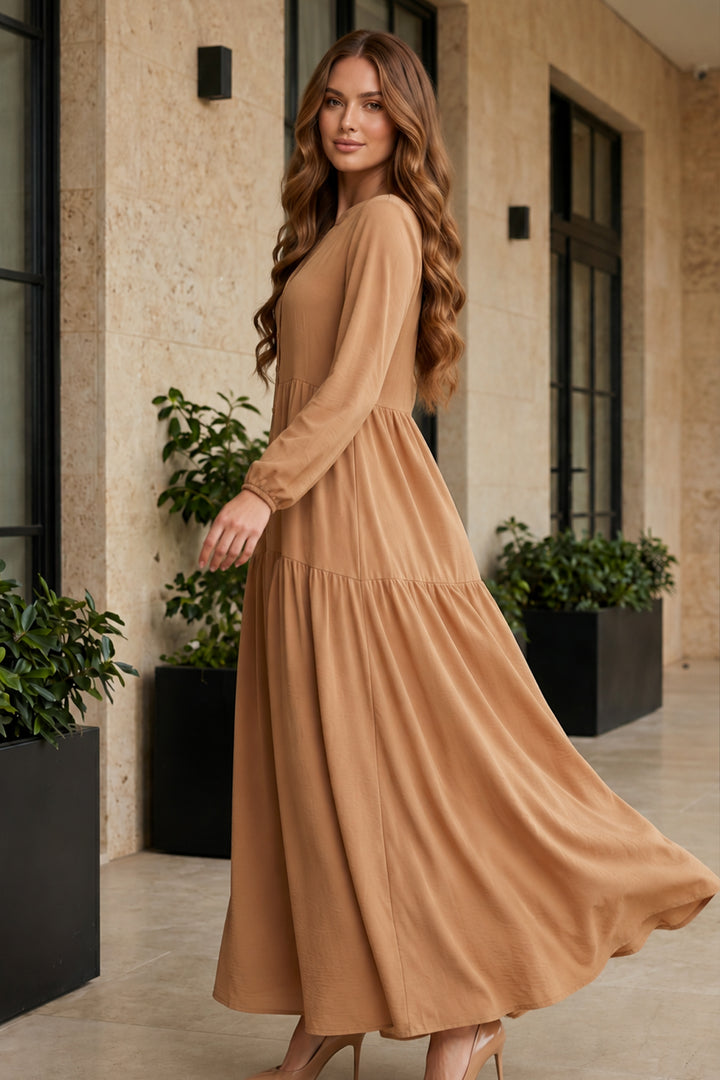BNG Women Tesettür Elbise B2527 Camel - Trofa
