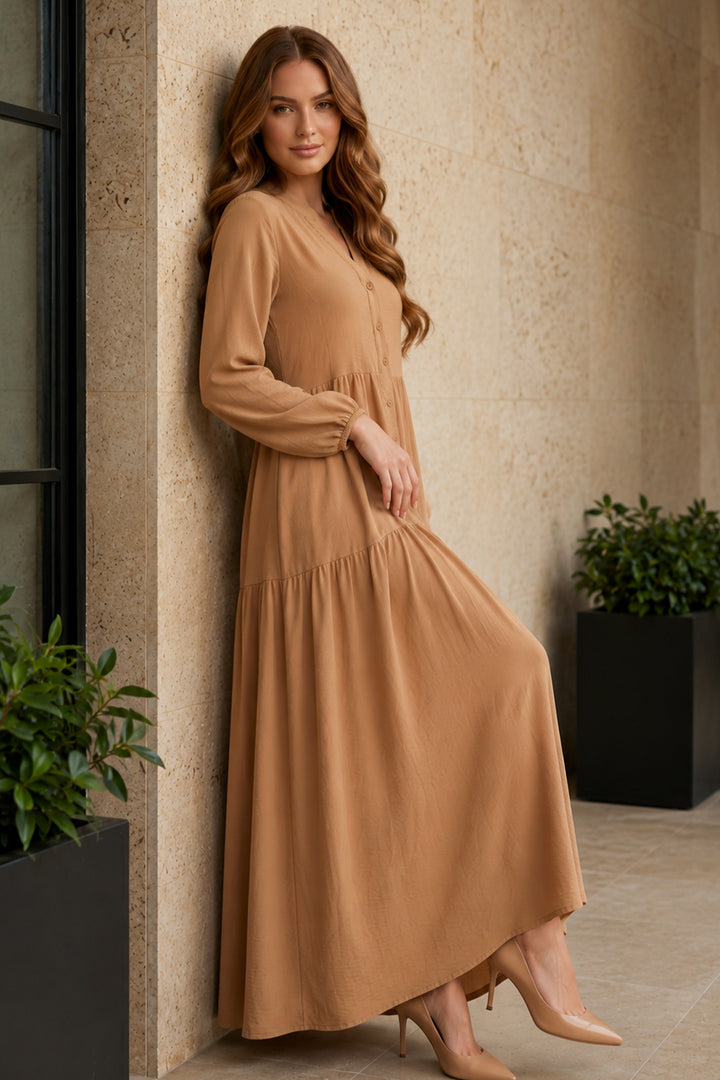 BNG Women Tesettür Elbise B2527 Camel - Trofa