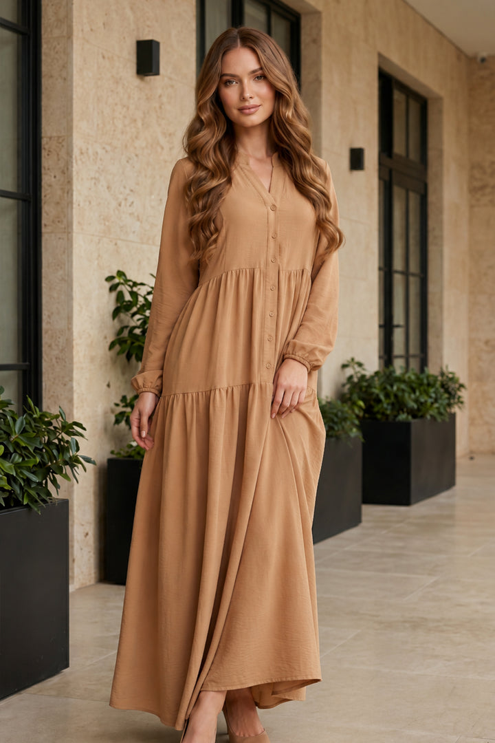BNG Women Tesettür Elbise B2527 Camel - Trofa