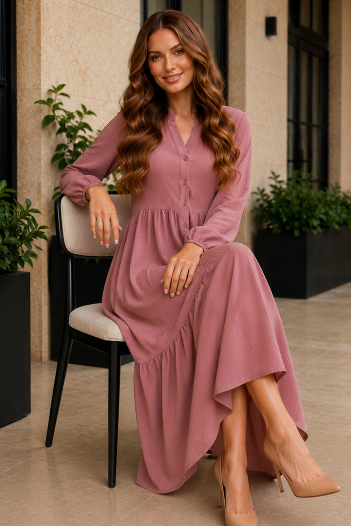 BNG Women Tesettür Elbise B2527 Gül Kurusu - Portland