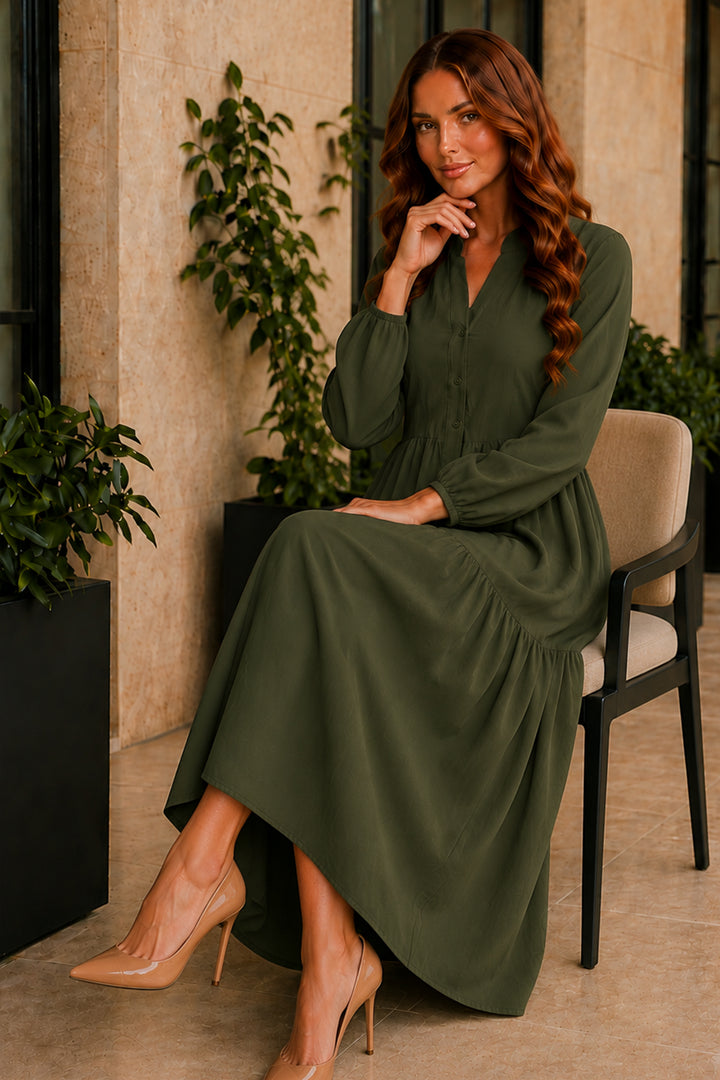 BNG Women Tesettür Elbise B2527 Haki - San Andrés Cholula