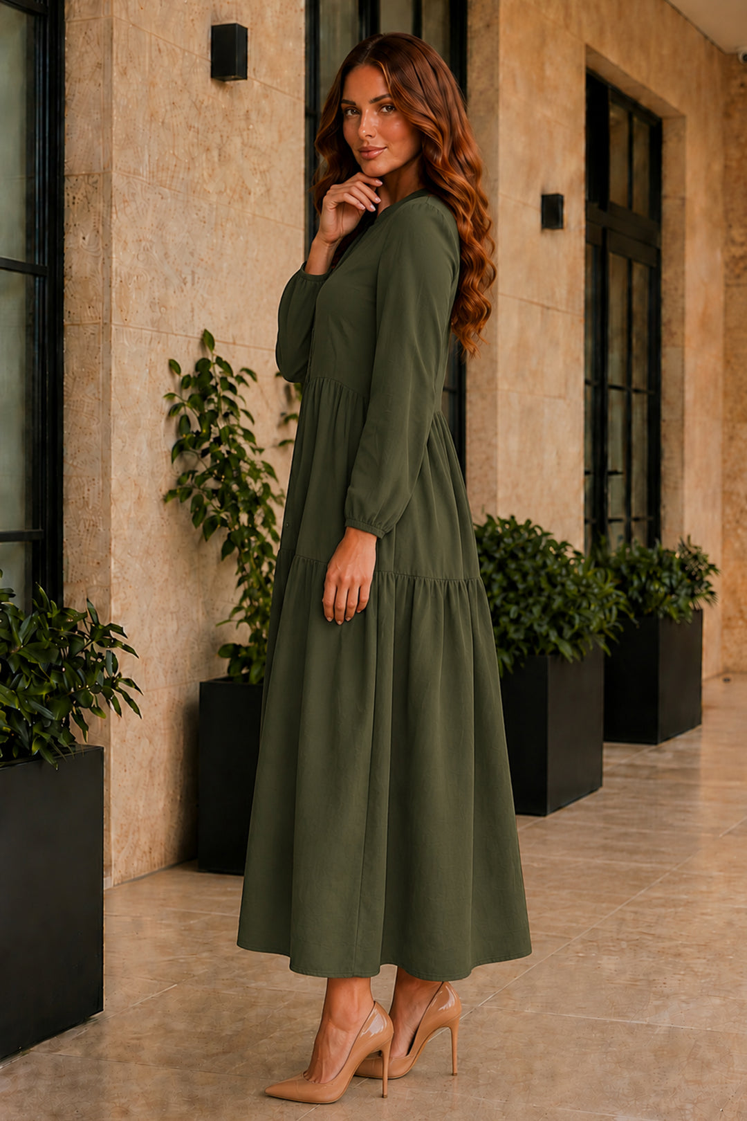 BNG Women Tesettür Elbise B2527 Haki - San Andrés Cholula