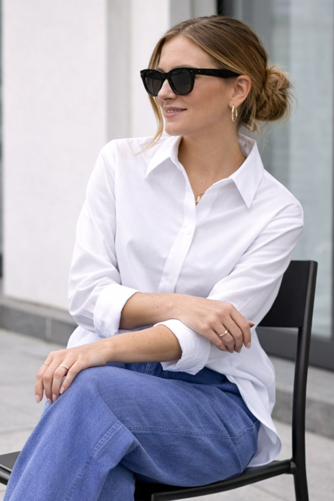 BNG Women Uzun Tesettür Gömlek B5845 Beyaz - Calexico